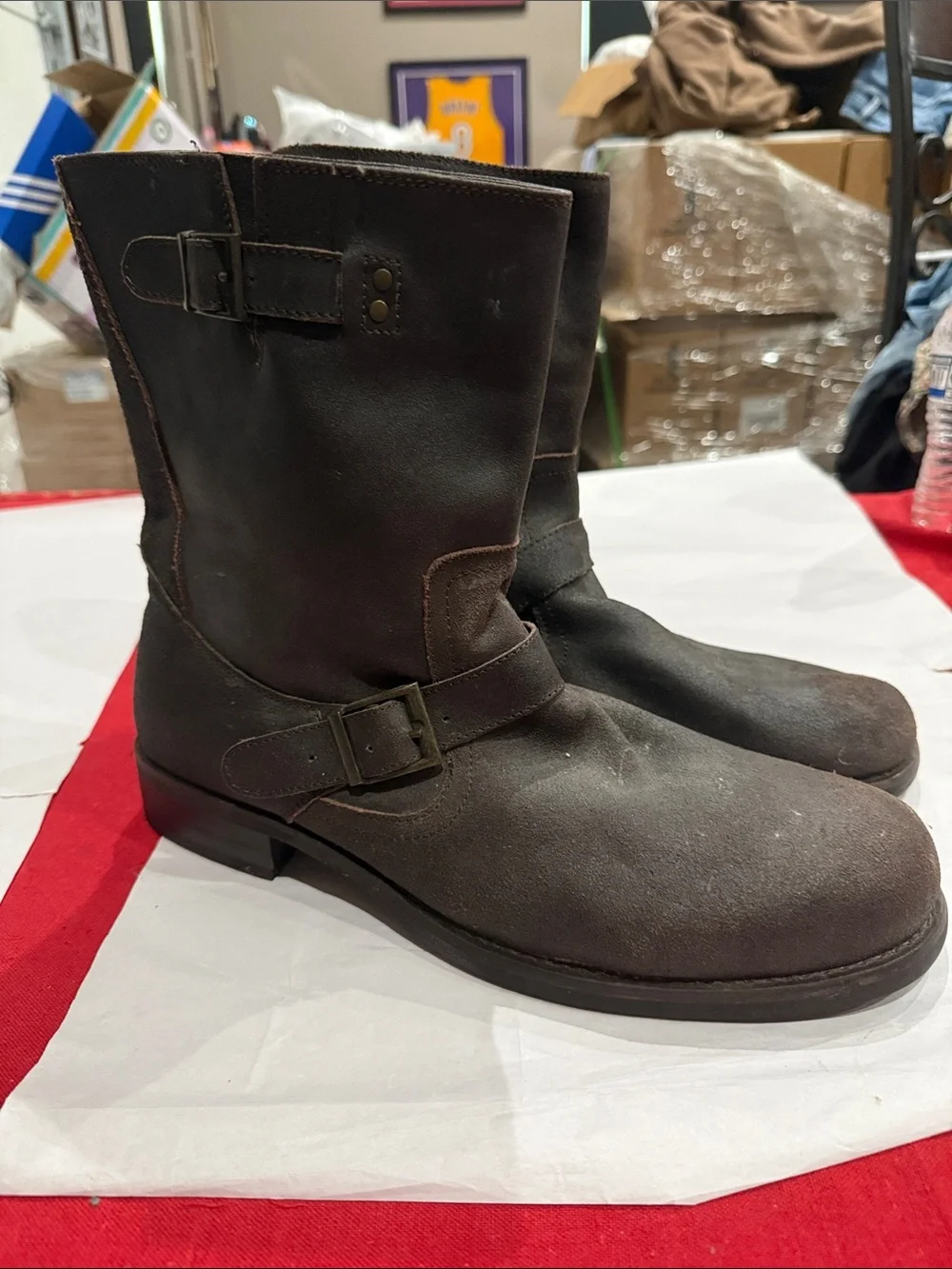 Men's Brown Leather Engineer Boots - Classic Strap & Buckle Design